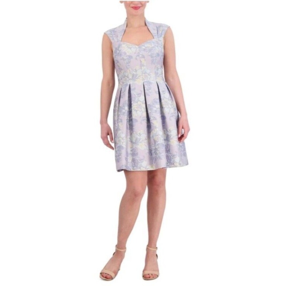 Vince Camuto Floral Jacquard Pleated Fit & Flare‎ Cocktail Wedding Guest Dress 0 - Picture 2 of 12